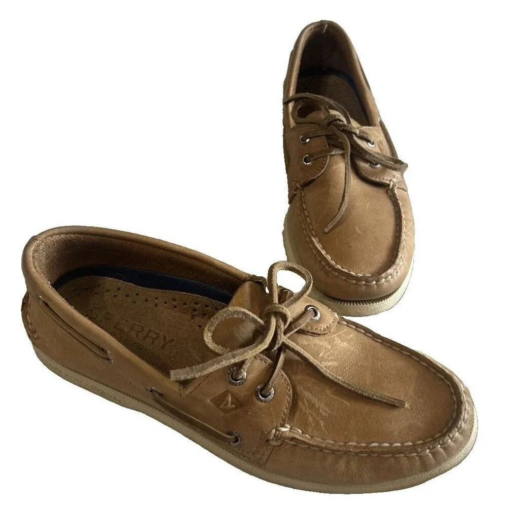 Sperry Top-Sider Men’s 8.5M  Authentic Original Tan Leather 2 Eye Boat Shoes